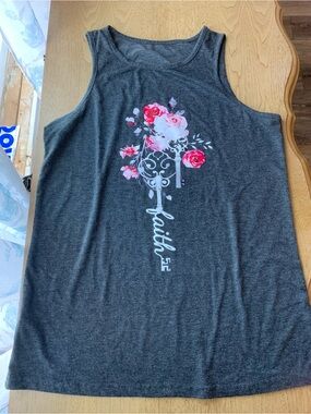 Gray Tank Top with Pink Floral Key Graphic